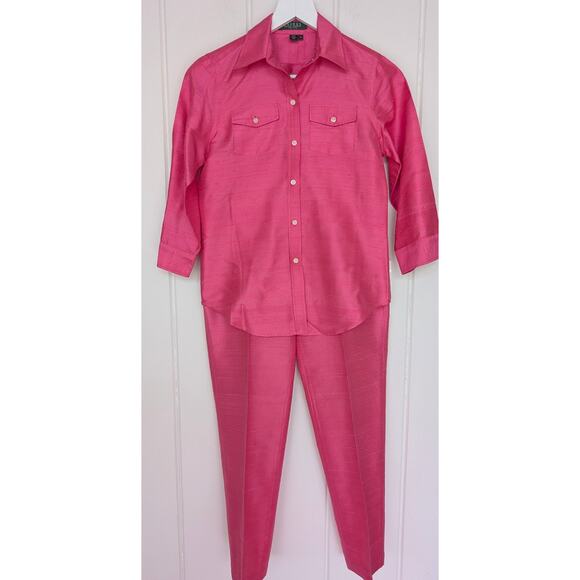 Vintage Lauren Ralph Lauren Silk Pant Set Coastal Grandma- S - Picture 1 of 8